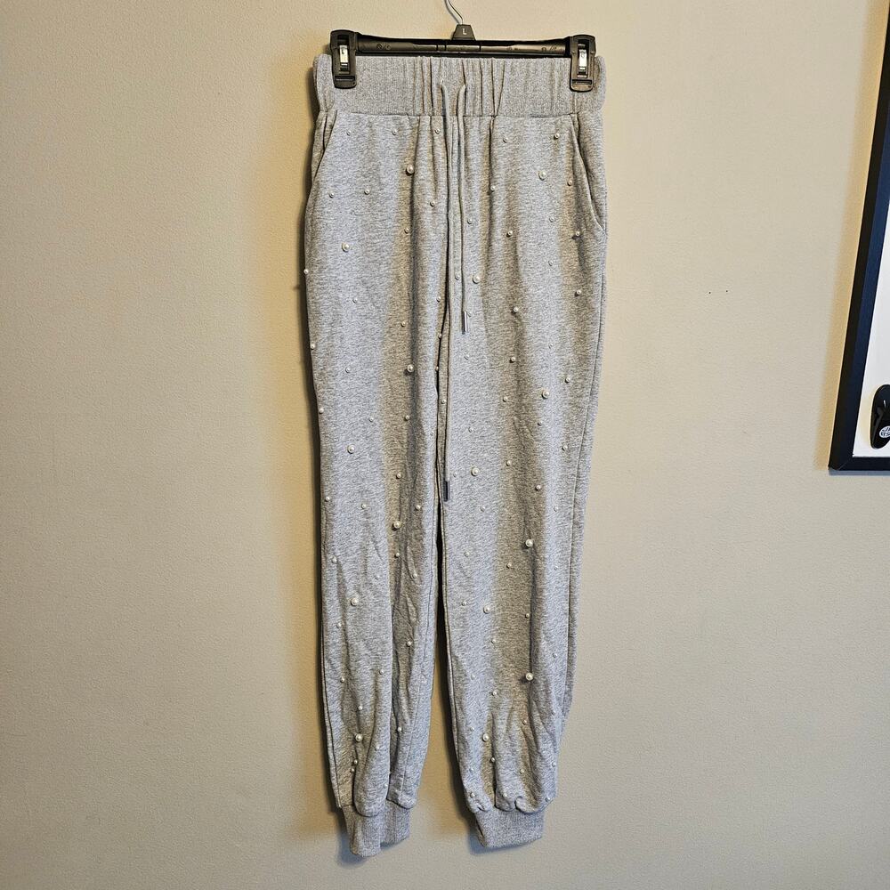 Fantastic Fawn Small Heather Gray Jogger Pants with Pearl Detailing